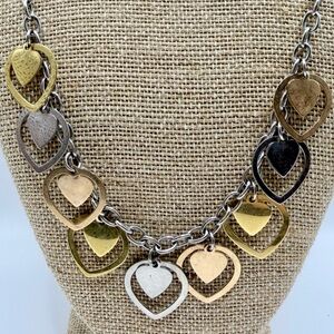 Pre-Loved Milor Tri-Tone Stainless Steel Hearts Necklace, 20”